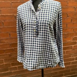 Talbots Ruffled Gingham Navy and White Pop-over SP